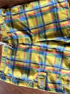 Chaps Yellow Plaid Men's Swim Shorts
